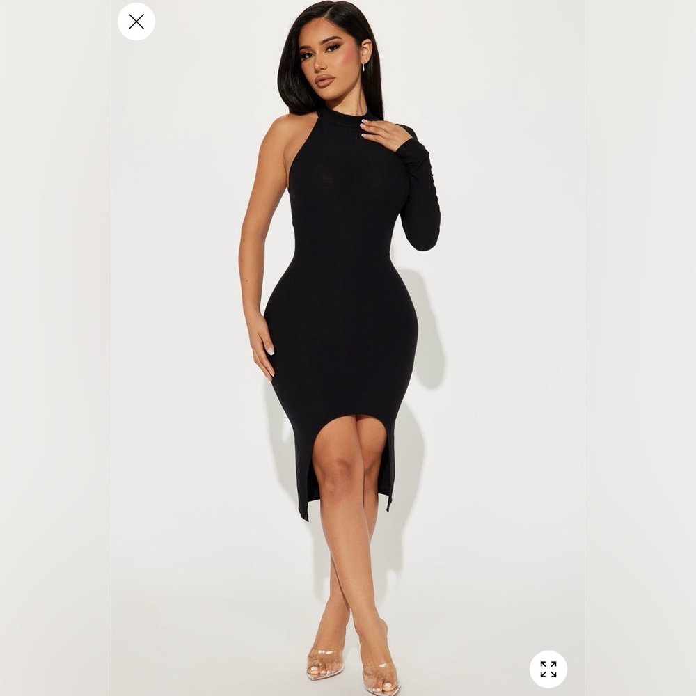 Black Asymmetrical Midi Dress
